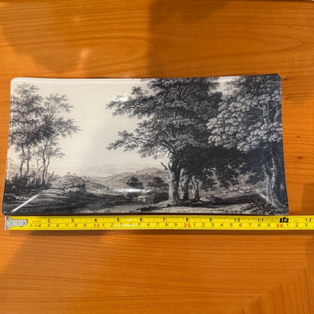 Fringe Studio Glass Tray Black White Landscape Scene Decor‎ Rectangular